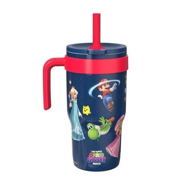 Super Mario Galaxy Cup Vacuum Insulated Tumbler 18oz Spill-Proof Lid Straw Rare - Picture 4 of 5